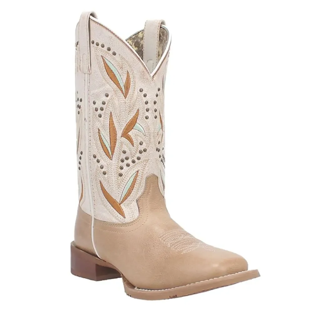 LAREDO WOMENS LYDIA EMBROIDERED STUDDED SQUARE TOE PULL ON CASUAL BOOTS- SIZE 9